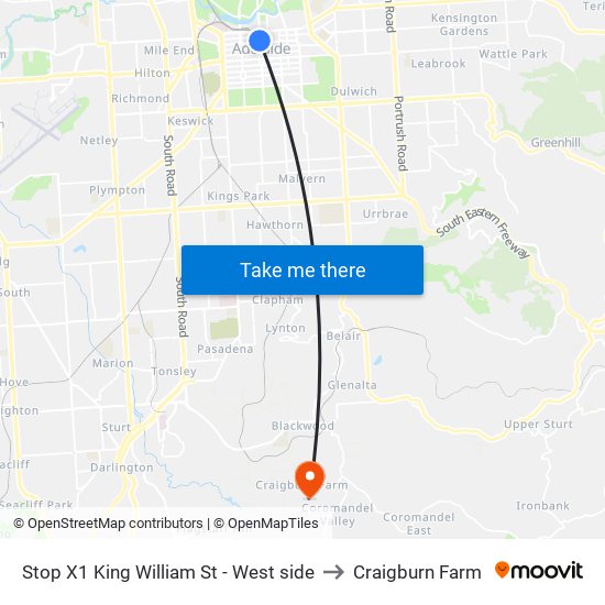 Stop X1 King William St - West side to Craigburn Farm map