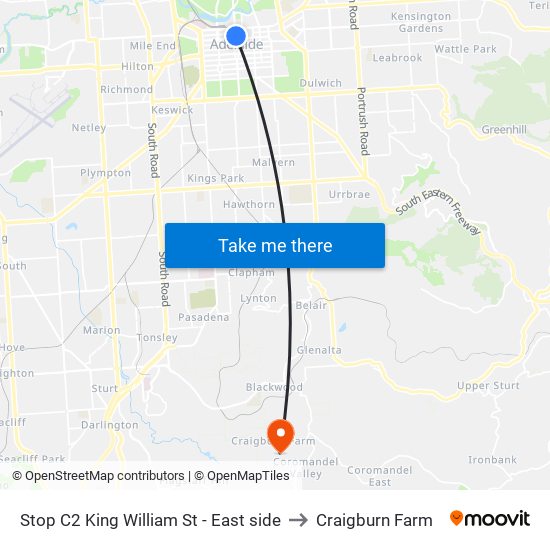 Stop C2 King William St - East side to Craigburn Farm map