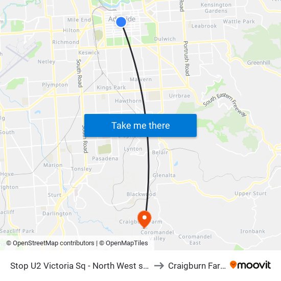 Stop U2 Victoria Sq - North West side to Craigburn Farm map