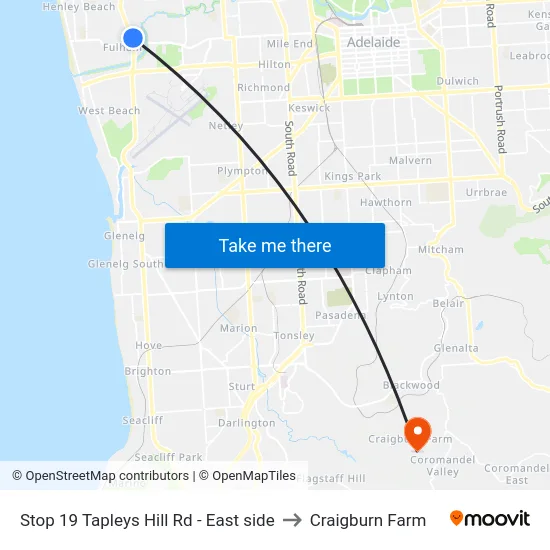 Stop 19 Tapleys Hill Rd - East side to Craigburn Farm map