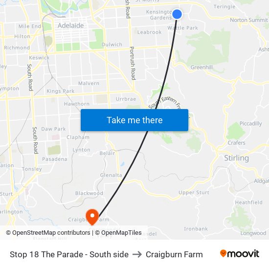 Stop 18 The Parade - South side to Craigburn Farm map