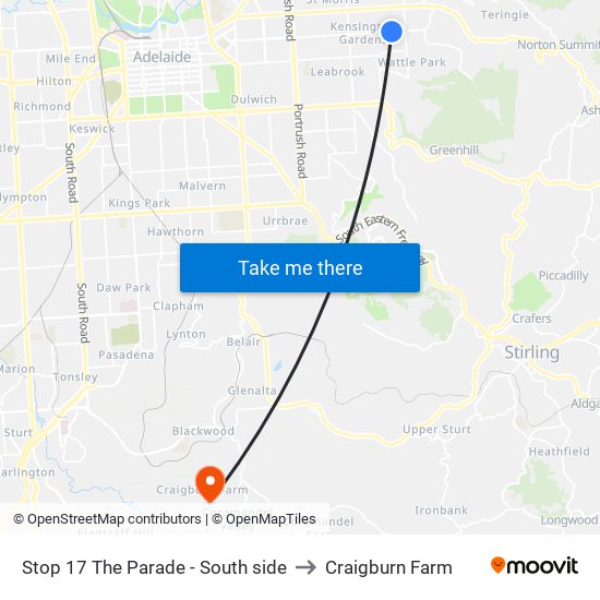 Stop 17 The Parade - South side to Craigburn Farm map