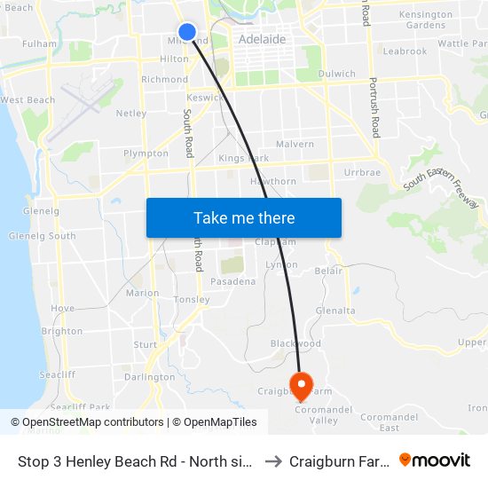 Stop 3 Henley Beach Rd - North side to Craigburn Farm map