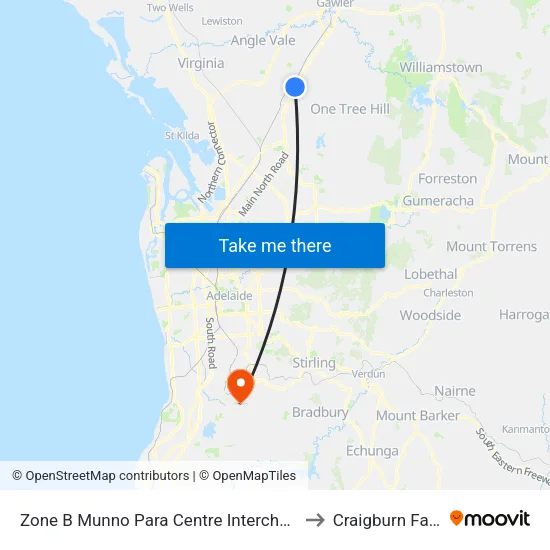 Zone B Munno Para Centre Interchange to Craigburn Farm map