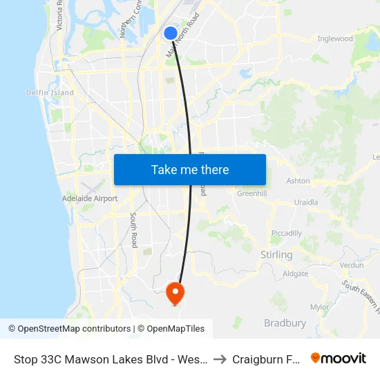 Stop 33C Mawson Lakes Blvd - West side to Craigburn Farm map