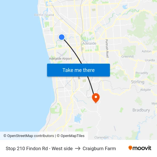 Stop 210 Findon Rd - West side to Craigburn Farm map