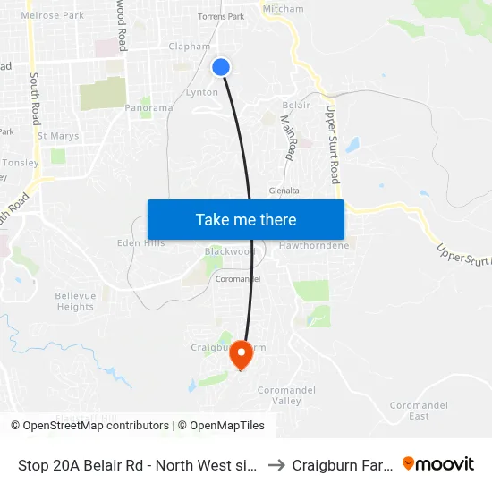 Stop 20A Belair Rd - North West side to Craigburn Farm map