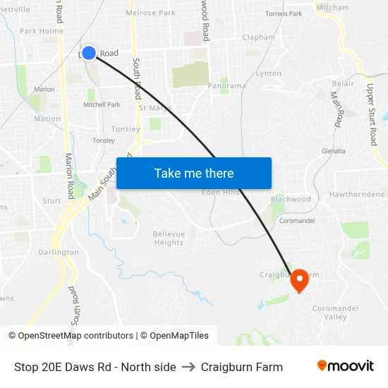 Stop 20E Daws Rd - North side to Craigburn Farm map