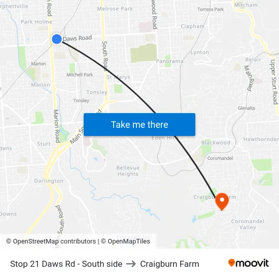 Stop 21 Daws Rd - South side to Craigburn Farm map
