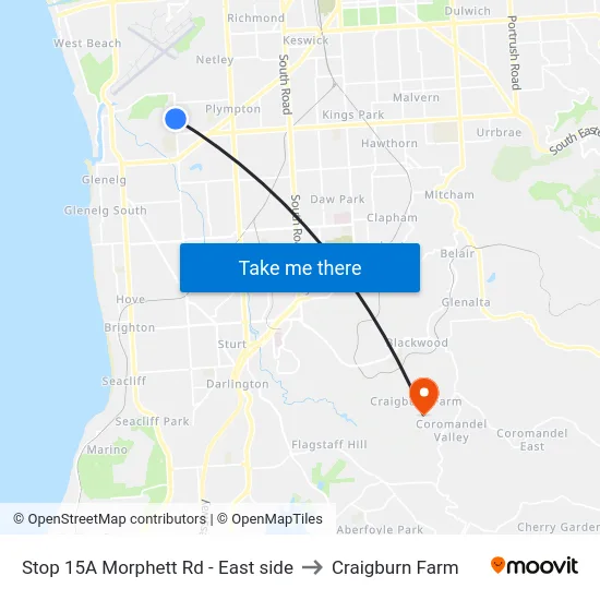 Stop 15A Morphett Rd - East side to Craigburn Farm map