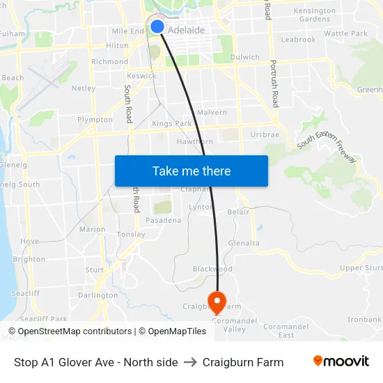 Stop A1 Glover Ave - North side to Craigburn Farm map