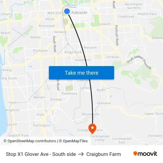 Stop X1 Glover Ave - South side to Craigburn Farm map