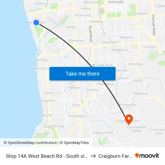 Stop 14A West Beach Rd - South side to Craigburn Farm map