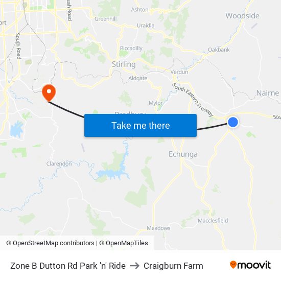 Zone B Dutton Rd Park 'n' Ride to Craigburn Farm map