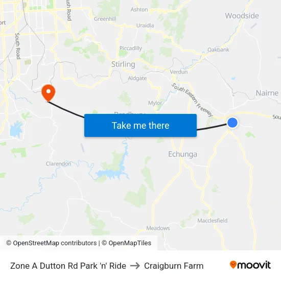 Zone A Dutton Rd Park 'n' Ride to Craigburn Farm map