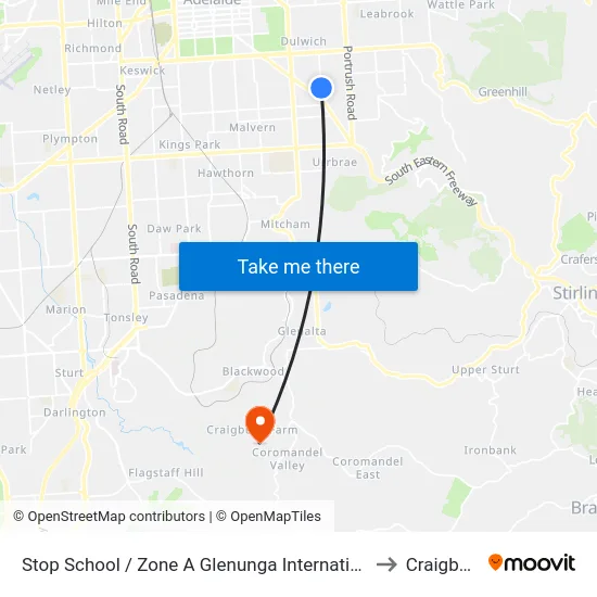 Stop School / Zone A Glenunga International High School Conyngham St to Craigburn Farm map