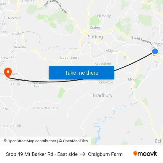 Stop 49 Mt Barker Rd - East side to Craigburn Farm map