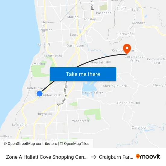 Zone A Hallett Cove Shopping Centre to Craigburn Farm map