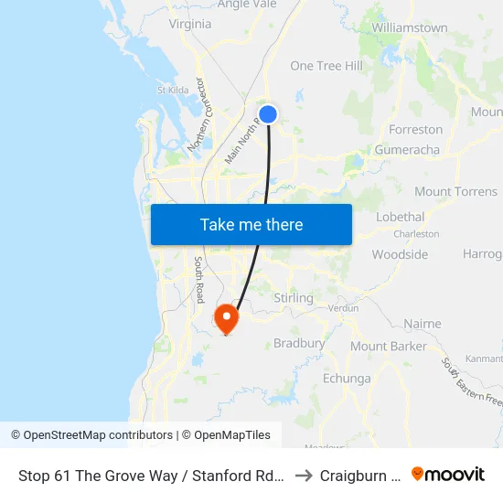 Stop 61 The Grove Way / Stanford Rd - South side to Craigburn Farm map