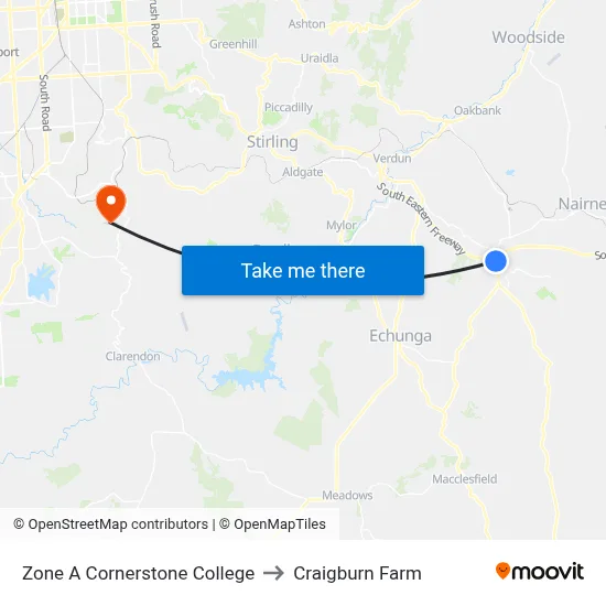 Zone A Cornerstone College to Craigburn Farm map