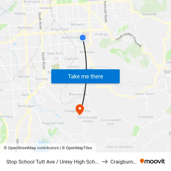 Stop School Tutt Ave / Unley High School - South side to Craigburn Farm map