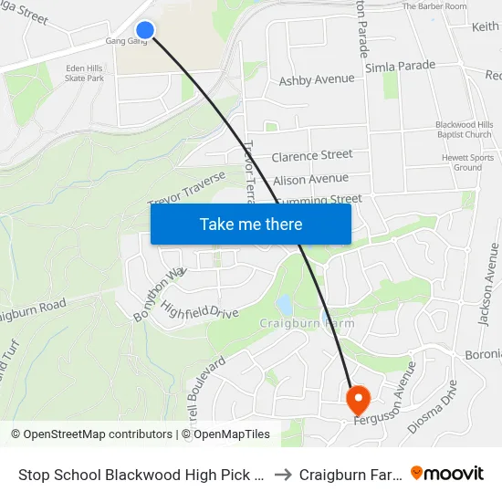 Stop School Blackwood High Pick Up to Craigburn Farm map