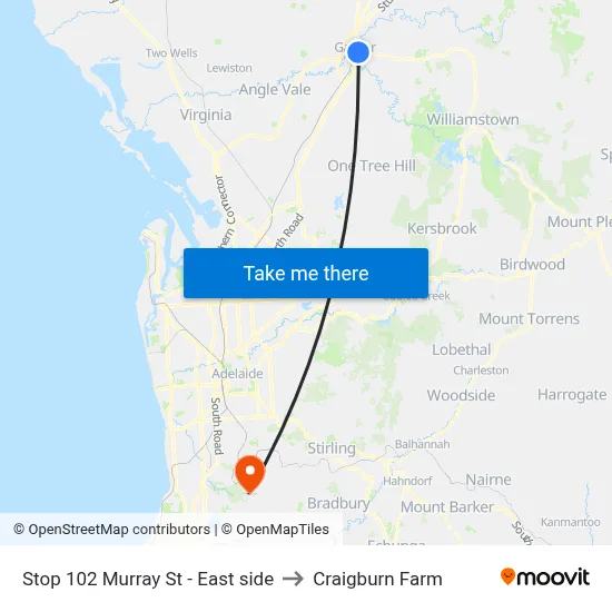 Stop 102 Murray St - East side to Craigburn Farm map