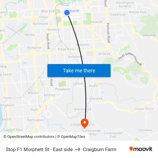 Stop F1 Morphett St - East side to Craigburn Farm map