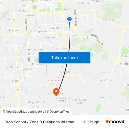 Stop School / Zone B Glenunga International High School Conyngham St to Craigburn Farm map
