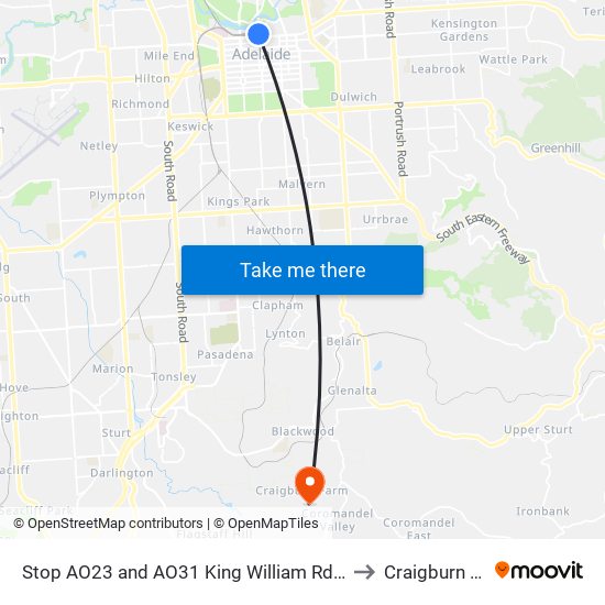 Stop AO23 and AO31 King William Rd - West side to Craigburn Farm map