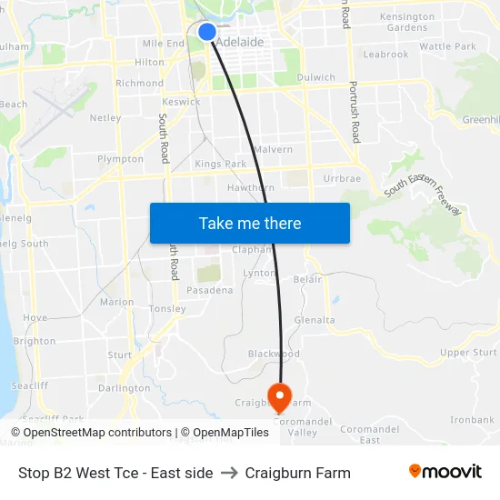 Stop B2 West Tce - East side to Craigburn Farm map