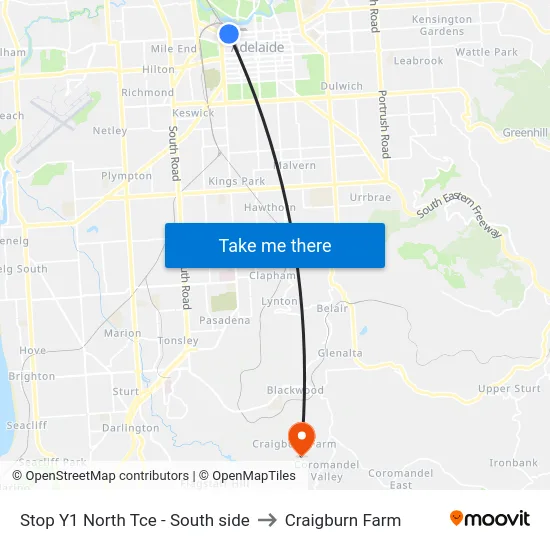Stop Y1 North Tce - South side to Craigburn Farm map