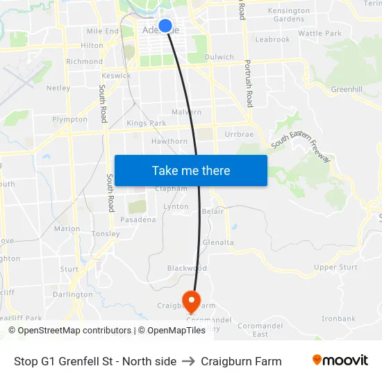 Stop G1 Grenfell St - North side to Craigburn Farm map
