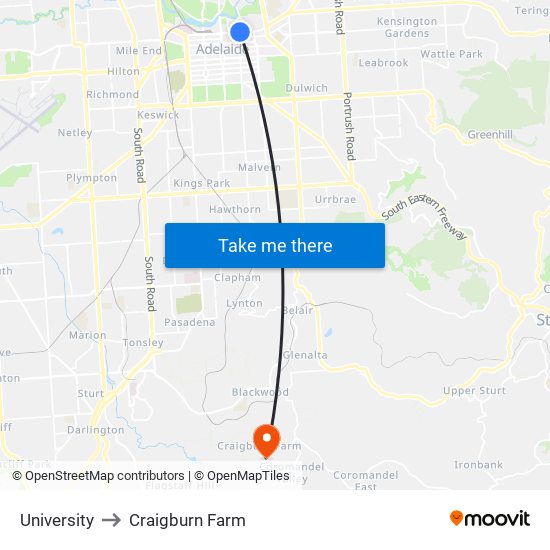 University to Craigburn Farm map