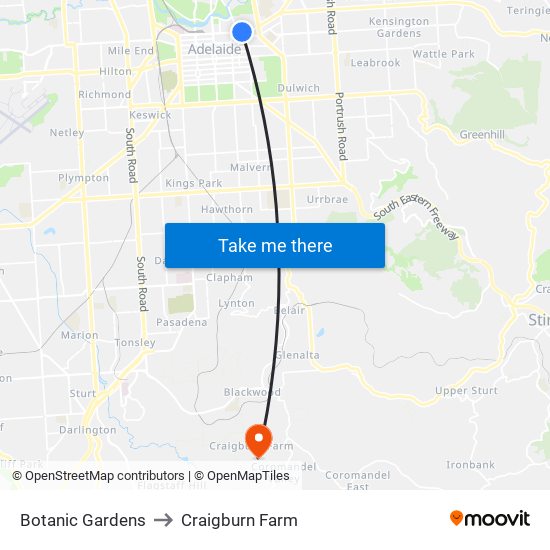 Botanic Gardens to Craigburn Farm map