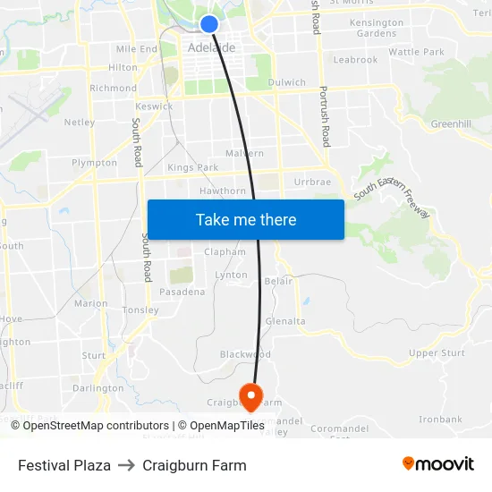 Festival Plaza to Craigburn Farm map