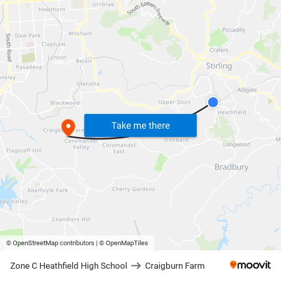 Zone C Heathfield High School to Craigburn Farm map