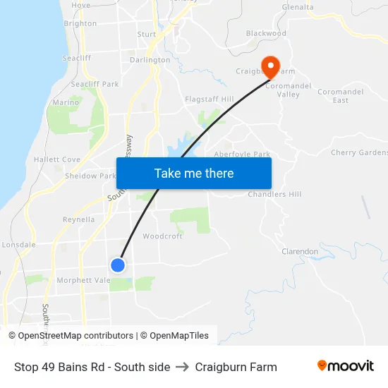 Stop 49 Bains Rd - South side to Craigburn Farm map