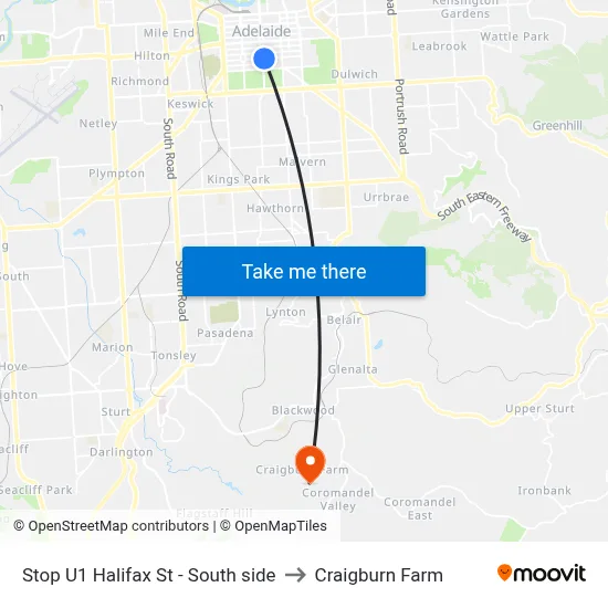 Stop U1 Halifax St - South side to Craigburn Farm map