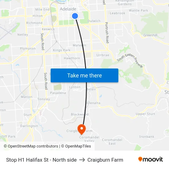 Stop H1 Halifax St - North side to Craigburn Farm map