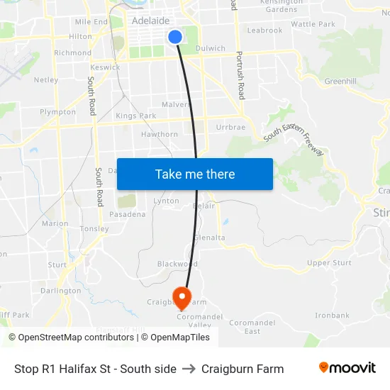 Stop R1 Halifax St - South side to Craigburn Farm map