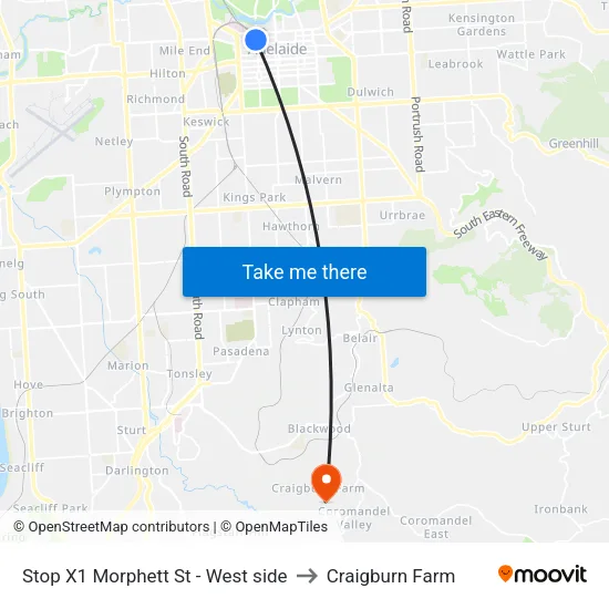 Stop X1 Morphett St - West side to Craigburn Farm map