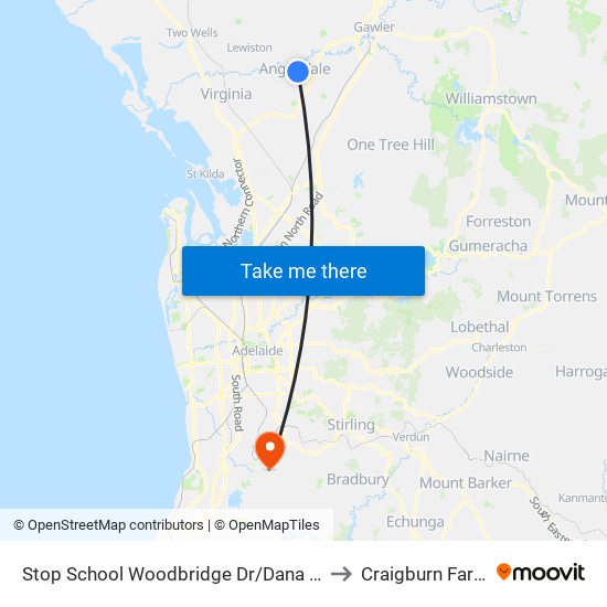 Stop School Woodbridge Dr/Dana St to Craigburn Farm map