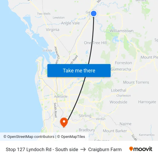 Stop 127 Lyndoch Rd - South side to Craigburn Farm map