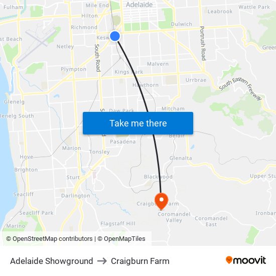 Adelaide Showground to Craigburn Farm map