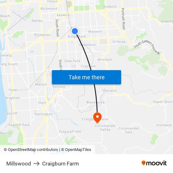 Millswood to Craigburn Farm map