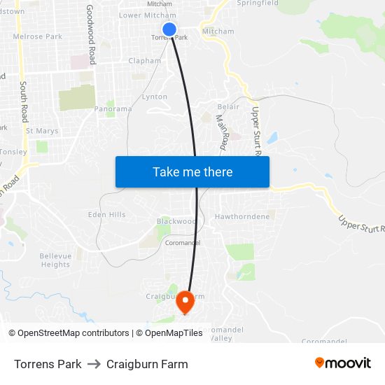 Torrens Park to Craigburn Farm map