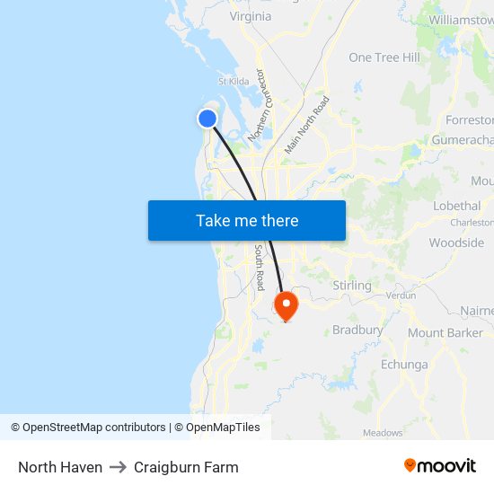 North Haven to Craigburn Farm map
