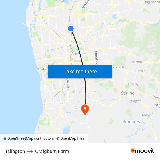 Islington to Craigburn Farm map