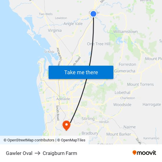 Gawler Oval to Craigburn Farm map